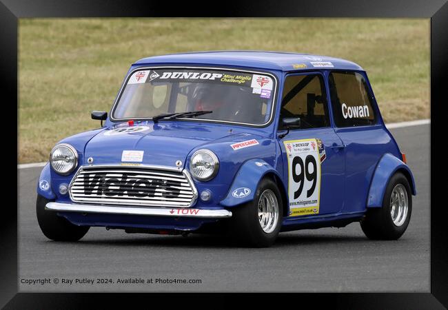Blue Mini Racing on Track Framed Print by Ray Putley