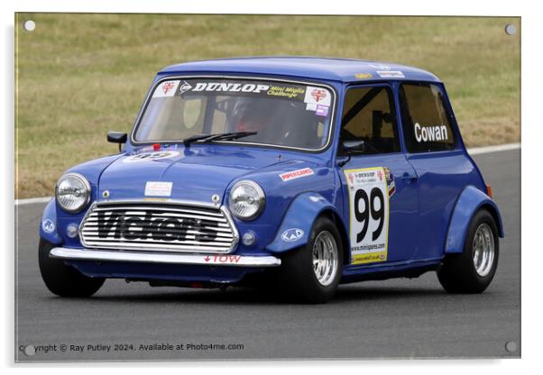 Blue Mini Racing on Track Acrylic by Ray Putley