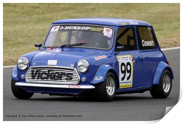 Blue Mini Racing on Track Print by Ray Putley