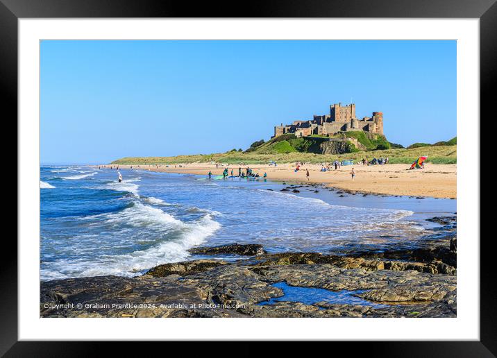 Bamburgh Castle, Beach, Sand and Sea Framed Mounted Print by Graham Prentice