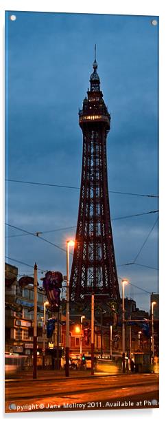 Blackpool Tower at Night, Winter Acrylic by Jane McIlroy