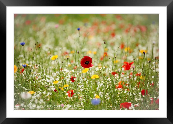 Cotswolds Poppy Meadow Landscape Framed Mounted Print by Simon Johnson