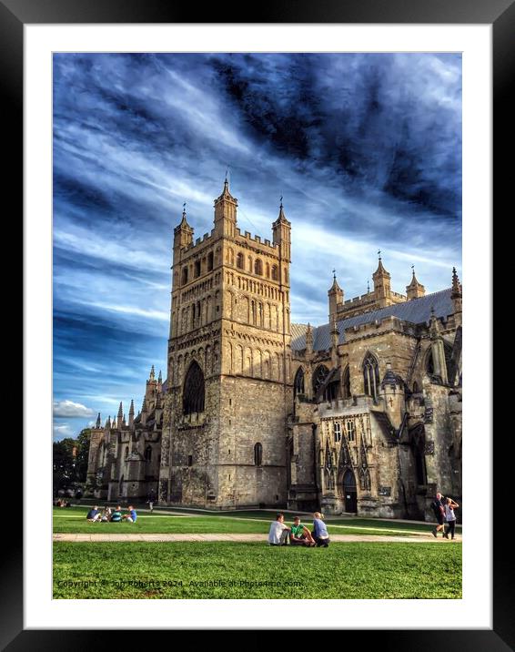 Exeter Cathedral Cityscape Sunlight Framed Mounted Print by Jon Roberts