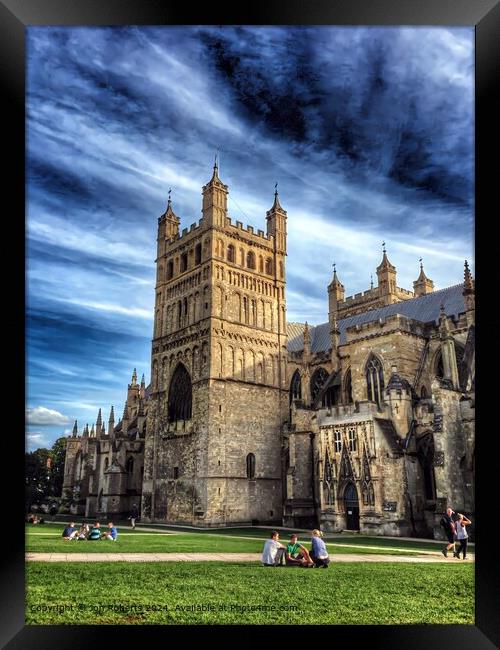 Exeter Cathedral Cityscape Sunlight Framed Print by Jon Roberts