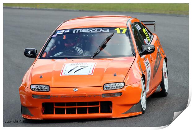 Orange Mazda 323F Racing Print by Ray Putley