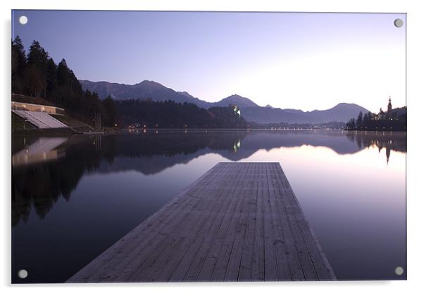 Dawn breaks over Lake Bled Acrylic by Ian Middleton