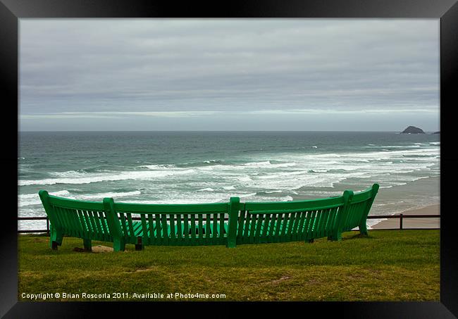 #Perranporth Seat With a View Framed Print by Brian Roscorla