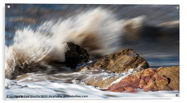 Wave on the rocks. Acrylic by Carl Shellis