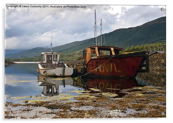 Wreck Reflections, Loch Leven Acrylic by Jason Connolly