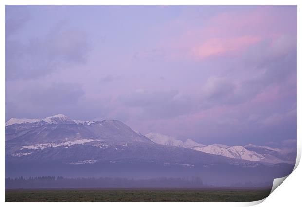 Krvavec and the Kamnik Alps at sunset Print by Ian Middleton