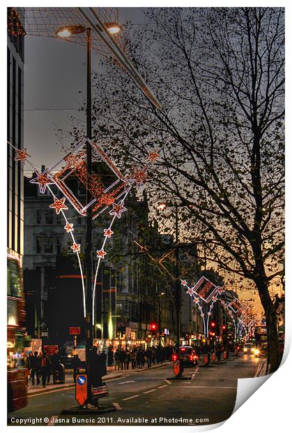 Christmas lights in London Print by Jasna Buncic