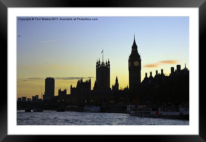 Sunset Over the Houses of Parliament Framed Mounted Print by Terri Waters