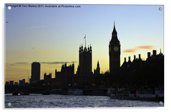 Sunset Over the Houses of Parliament Acrylic by Terri Waters
