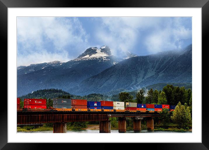 Freight Train in the Rocky Mountains Framed Mounted Print by Elaine Manley