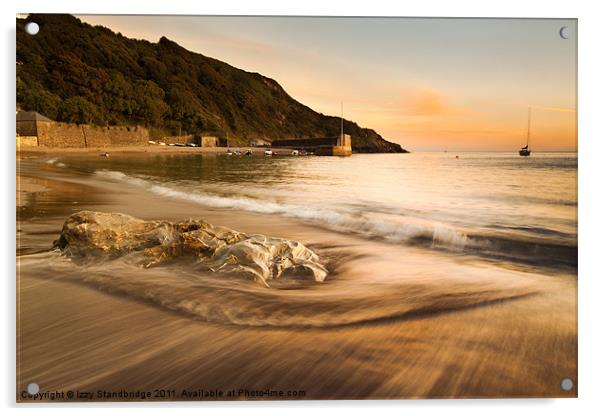 Polkerris beach at sunset Acrylic by Izzy Standbridge