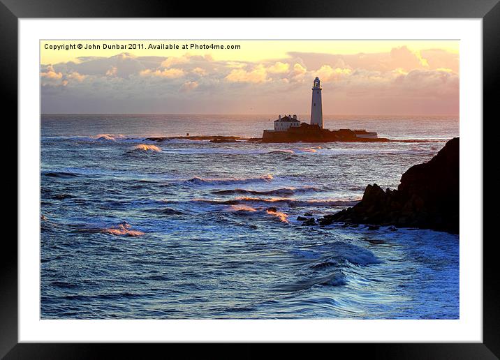 St Mary's Lighthouse at Sunrise Framed Mounted Print by John Dunbar