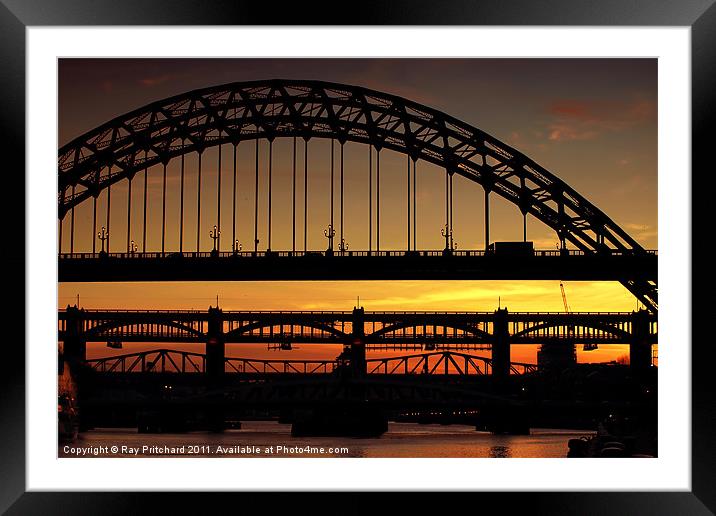 Tyne Bridge at Sunset Framed Mounted Print by Ray Pritchard