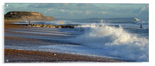 Waves to Hengistbury Head Acrylic by Phil Wareham