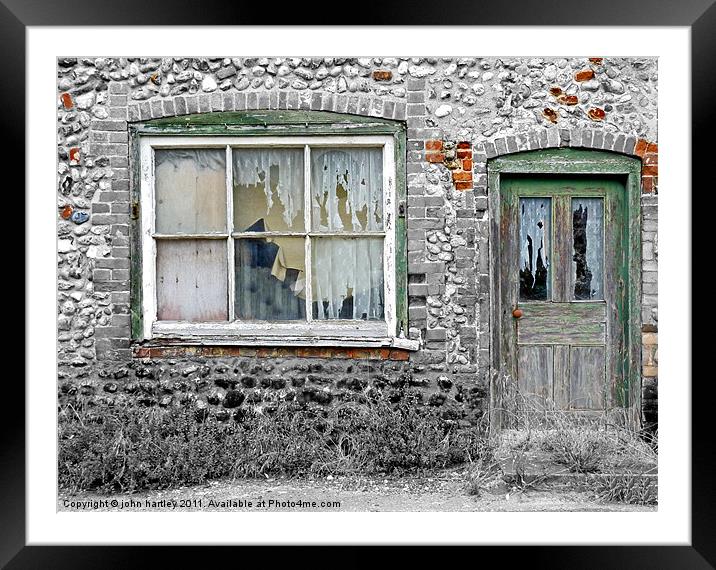 Abandoned Cottage with Lace Curtains-Binham Norfol Framed Mounted Print by john hartley