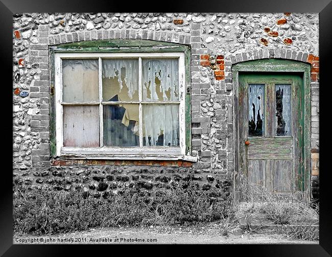 Abandoned Cottage with Lace Curtains-Binham Norfol Framed Print by john hartley