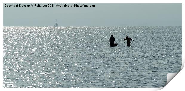 fishermen in the beach Print by Josep M Peñalver