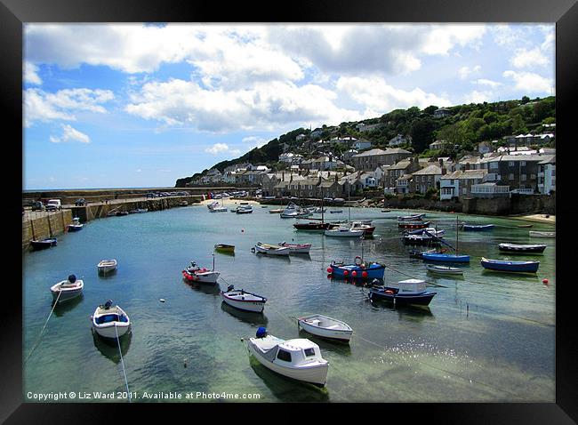 Pretty Mousehole on a sunny day Framed Print by Liz Ward