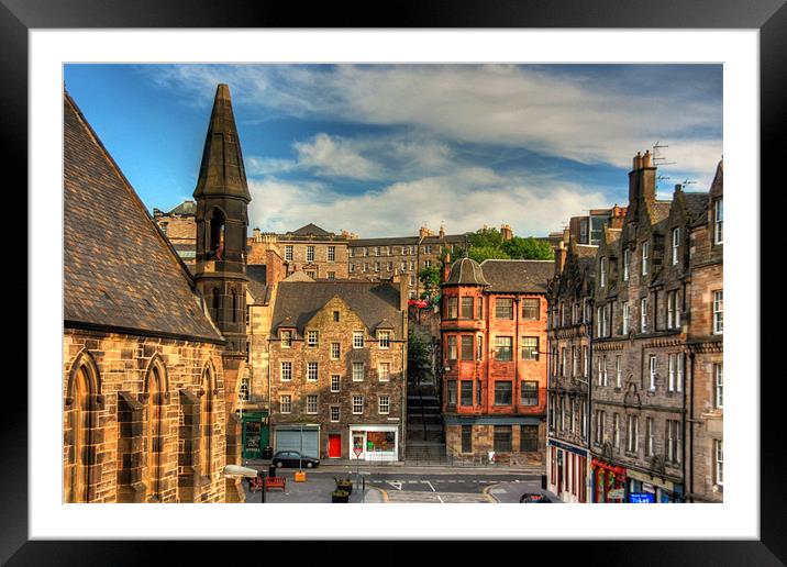 The Grassmarket from Granny Greens Steps Framed Mounted Print by Tom Gomez