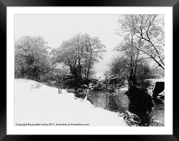 Snow.Rhymney Valley River.Wales. Framed Mounted Print by paulette hurley