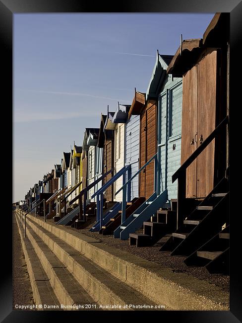 Frinton on Sea Beach Huts Framed Print by Darren Burroughs