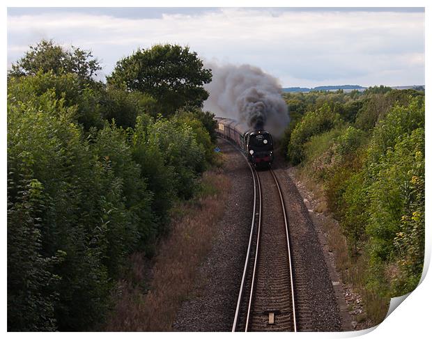 34067 Tangmere approaching West Stafford Print by Paul Brewer
