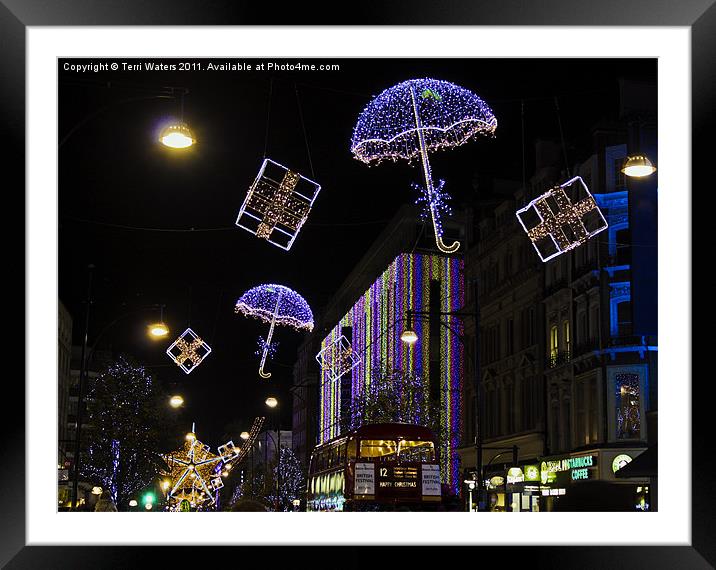 Christmas Lights in Oxford Street Framed Mounted Print by Terri Waters