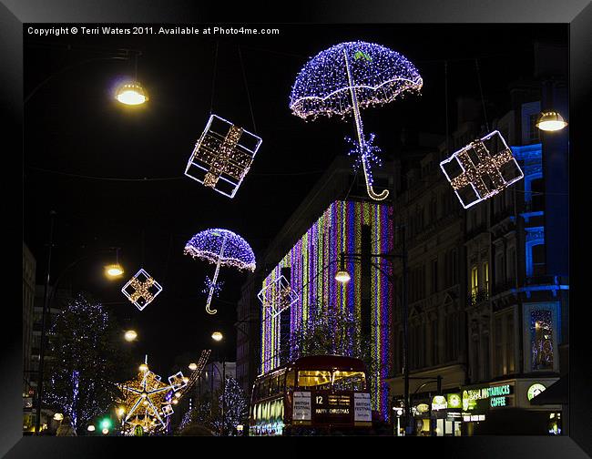 Christmas Lights in Oxford Street Framed Print by Terri Waters