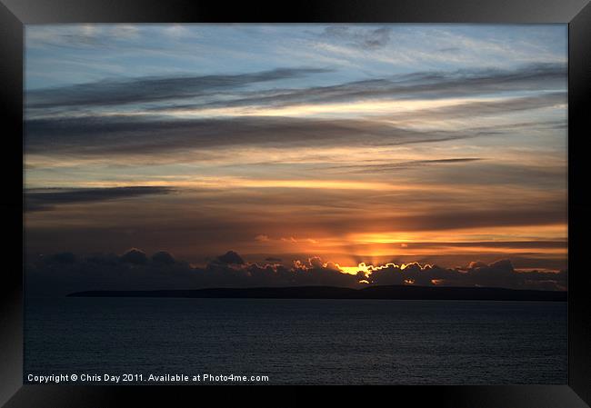 Sunset over Poole Bay Framed Print by Chris Day