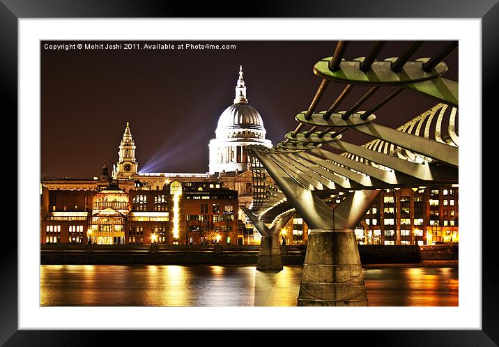 St Paul's and Millenium Bridge, London, Sunset Framed Mounted Print by Mohit Joshi