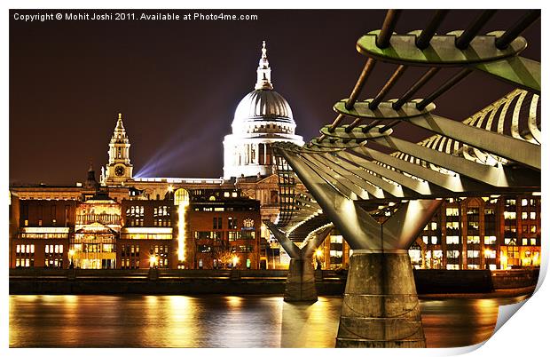 St Paul's and Millenium Bridge, London, Sunset Print by Mohit Joshi