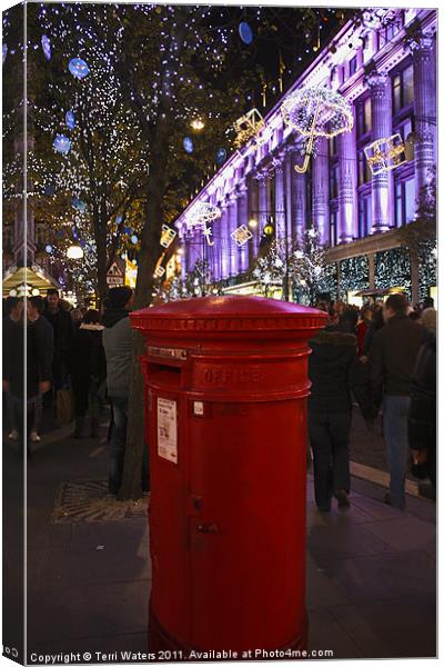 Bright Red London Post Box Canvas Print by Terri Waters