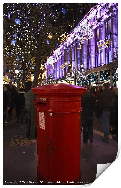 Bright Red London Post Box Print by Terri Waters