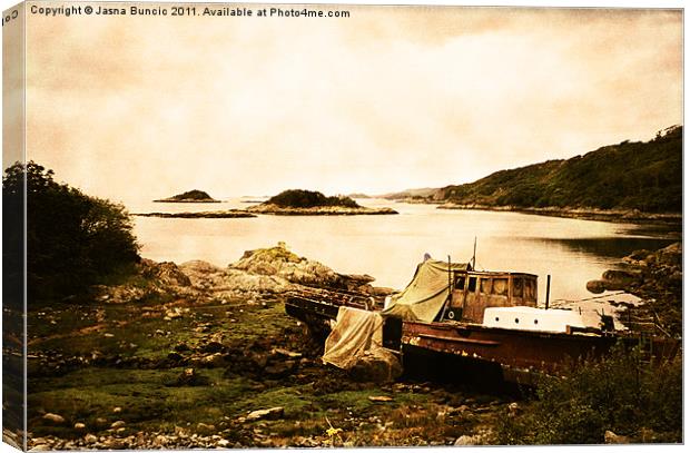 Derelict boat in Outer Hebrides Canvas Print by Jasna Buncic