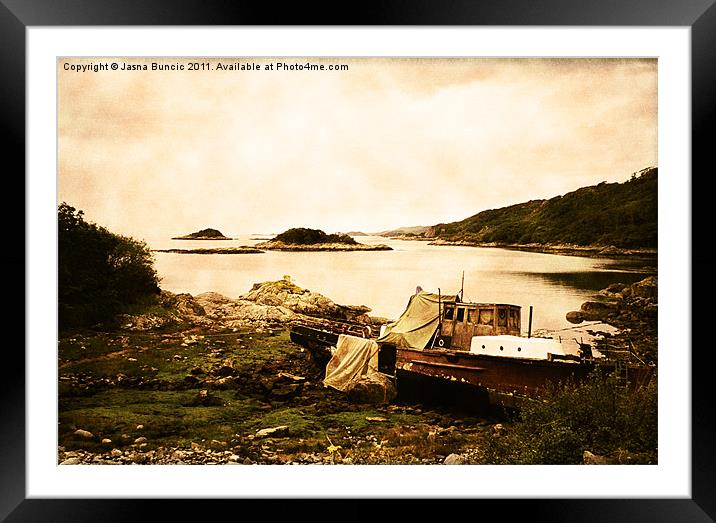 Derelict boat in Outer Hebrides Framed Mounted Print by Jasna Buncic
