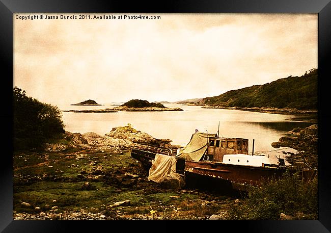 Derelict boat in Outer Hebrides Framed Print by Jasna Buncic