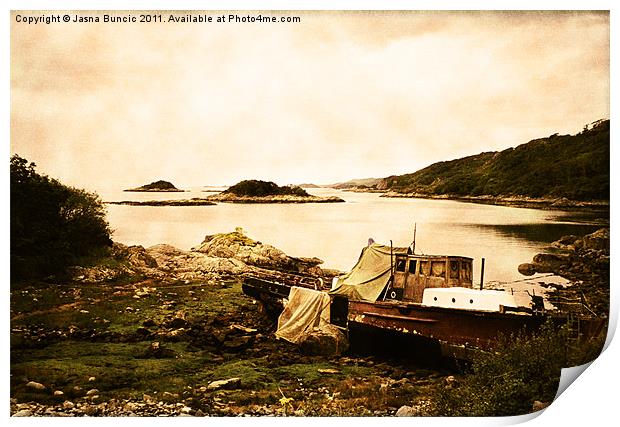Derelict boat in Outer Hebrides Print by Jasna Buncic