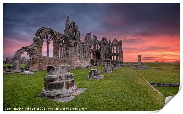 Whitby Abbey Sunrise Print by Creative Photography Wales