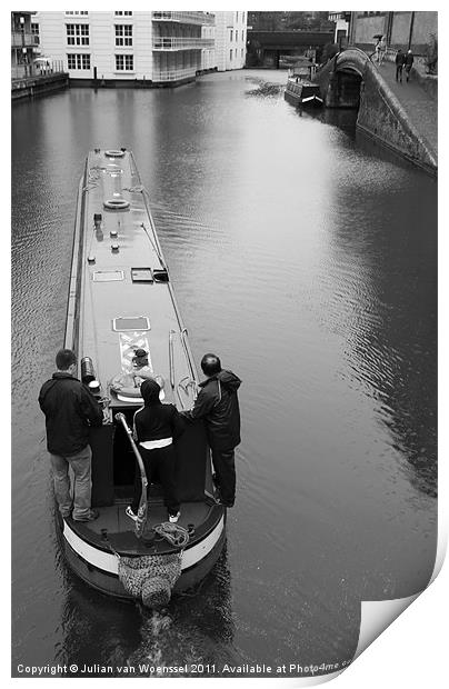Camden Canal Narrow Boat Print by Julian van Woenssel