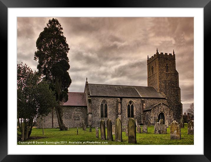 Church of St Mary, Tharston Framed Mounted Print by Darren Burroughs