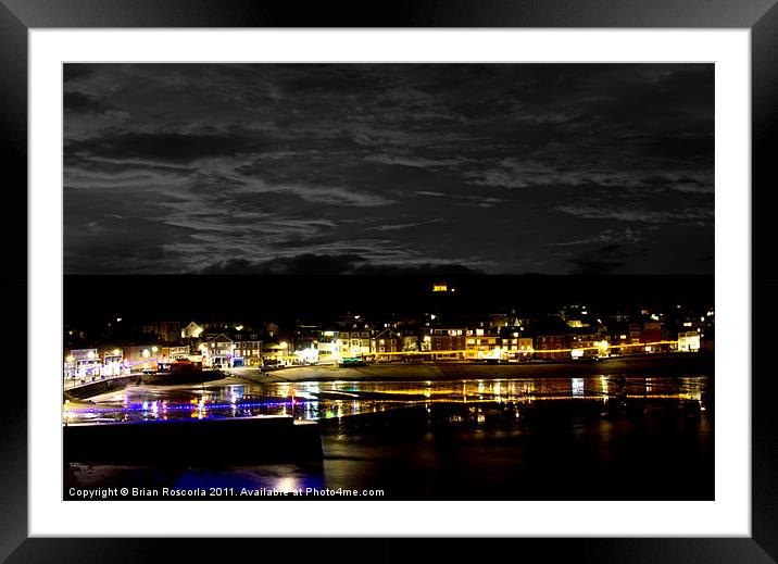 #St Ives Christmas Lights Framed Mounted Print by Brian Roscorla