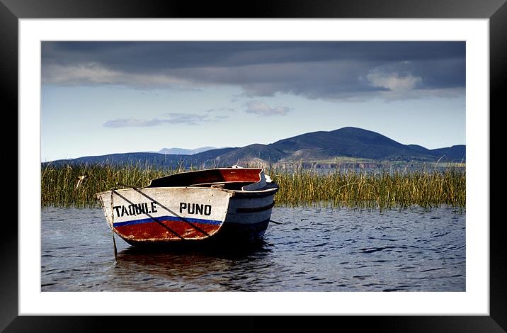 Boat at Lake Titicaca Framed Mounted Print by Jamie Beck