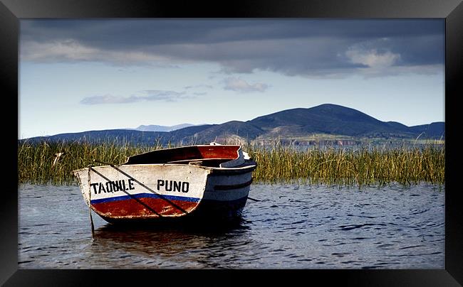 Boat at Lake Titicaca Framed Print by Jamie Beck