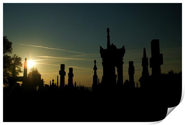 Undercliffe Cemetery Silhouettes Print by Maria Tzamtzi Photography