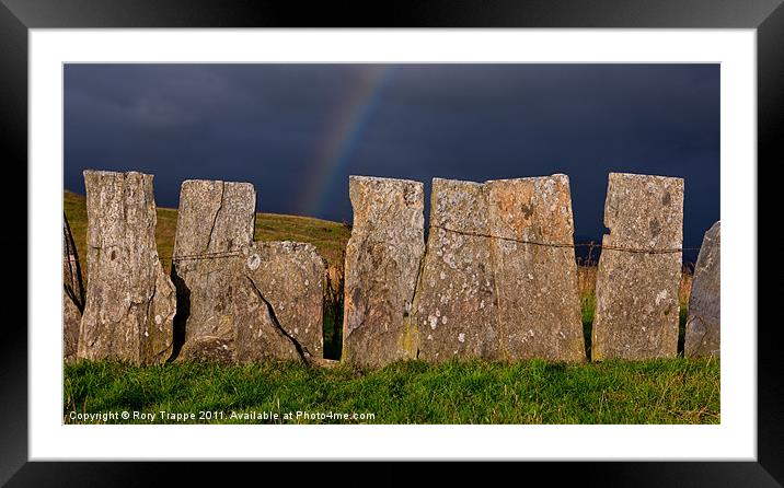 Slate fence and a rainbow Framed Mounted Print by Rory Trappe