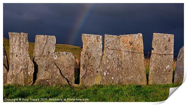 Slate fence and a rainbow Print by Rory Trappe